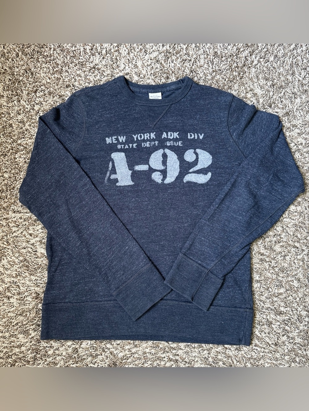 Abercrombie & Fitch Navy Crewneck Sweater with A-92 Graphic